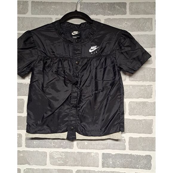 Nike Air‎ Vintage Y2K Womens Nylon Black Crop Top Snap Close Size XSMALL - Picture 1 of 9